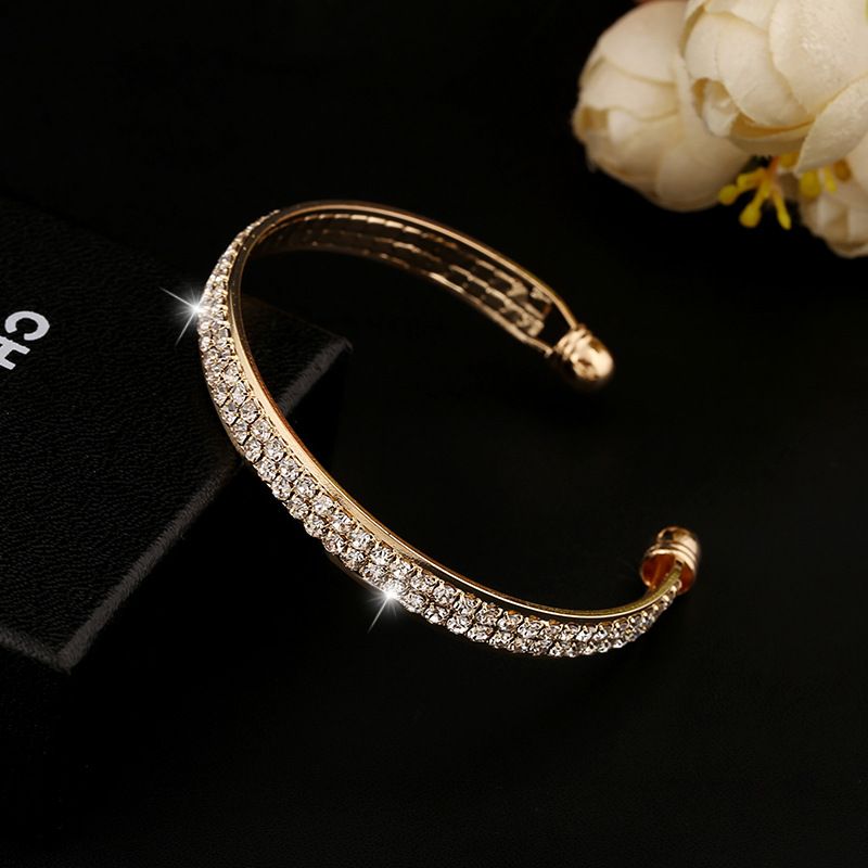 Bz0173 Grenz Überschreiten Der Europäischer Und Amerikanischer Schmuck Mode Mode Mode Gold Silber Diamant 2 Reihen Offene Armband Ornamente
