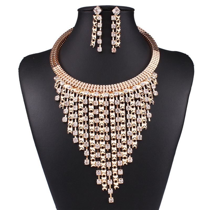 Occident Fashion Multilayer Tassel Rhinestone Necklace Earring Sets ( Photo Color ) Nhnmd1065