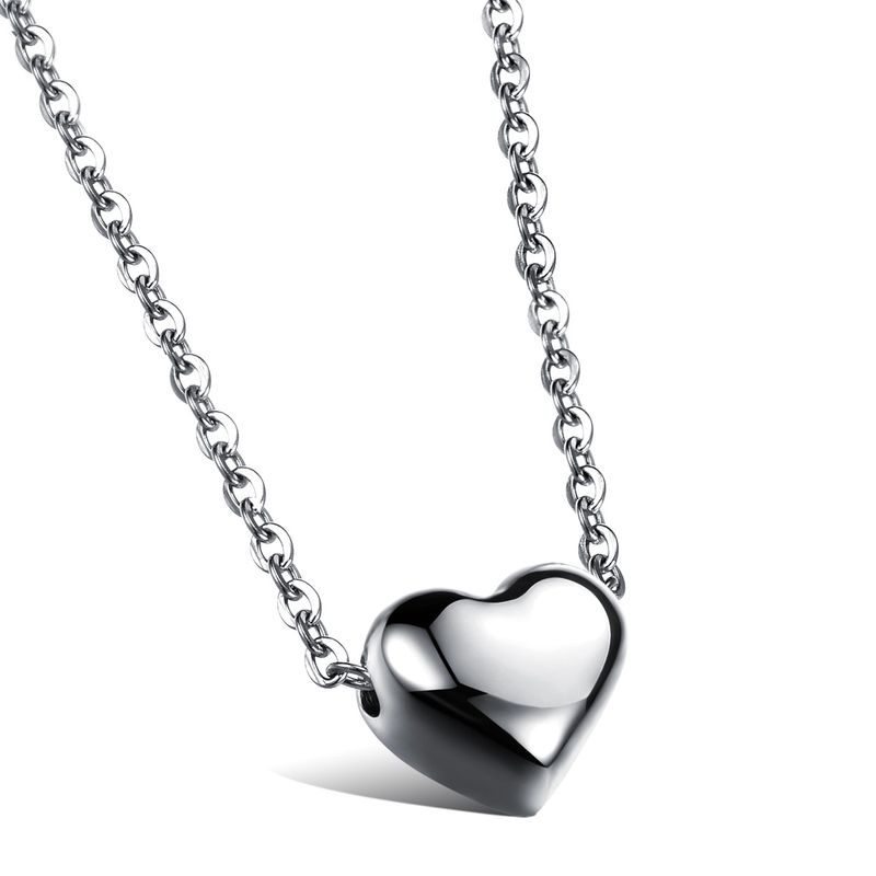 Glatte Herzförmige Mädchen Schlüsselbein Halskette Titan Stahl Beschichtet Roségold Liebe Anhänger Geschenk Großhandel