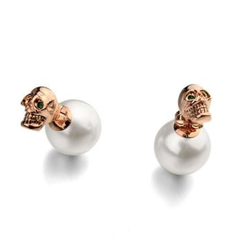 Boucles D&#39;oreilles Tête De Mort Double Usage Nhlj438-alliage De Perles Blanches