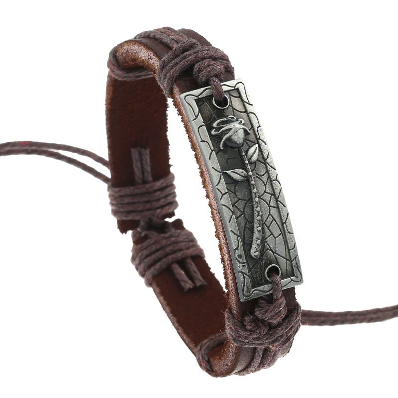 Europäischer Und Amerikanischer Außenhandels Schmuck, Rosen Legierung, Hand Gewebtes Leder Armband, Europäisches Und Amerikanisches Punk-retro-rindsleder Armband