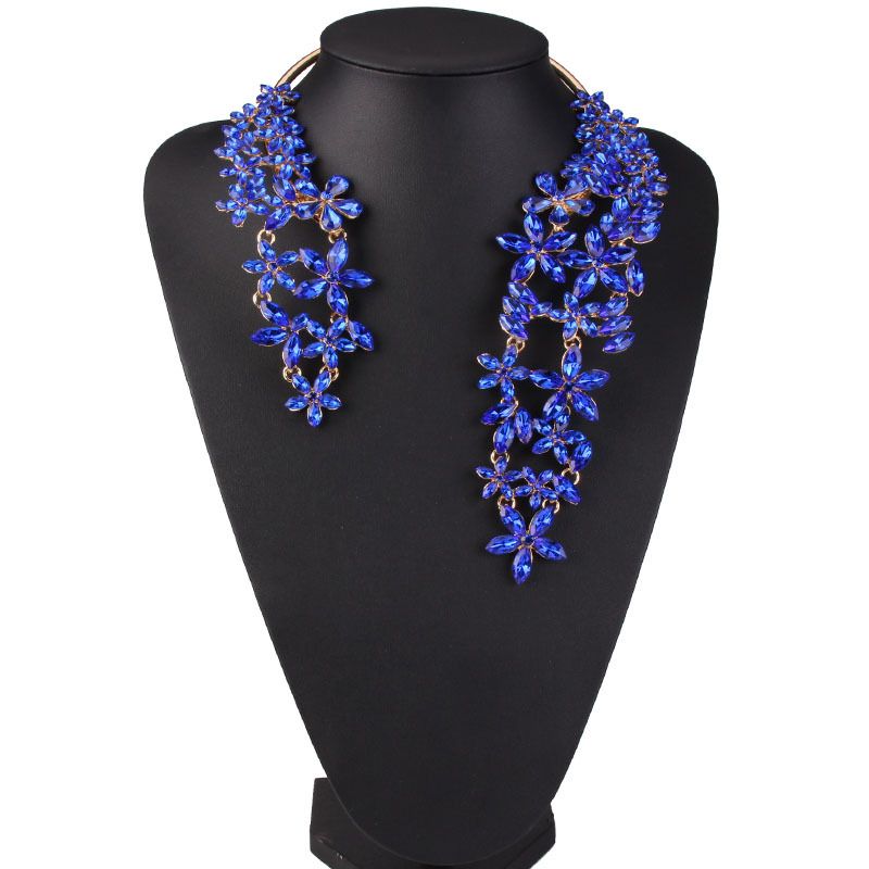 Occident Alloy Flowers Necklaces ( Blue ) Nhjq3213
