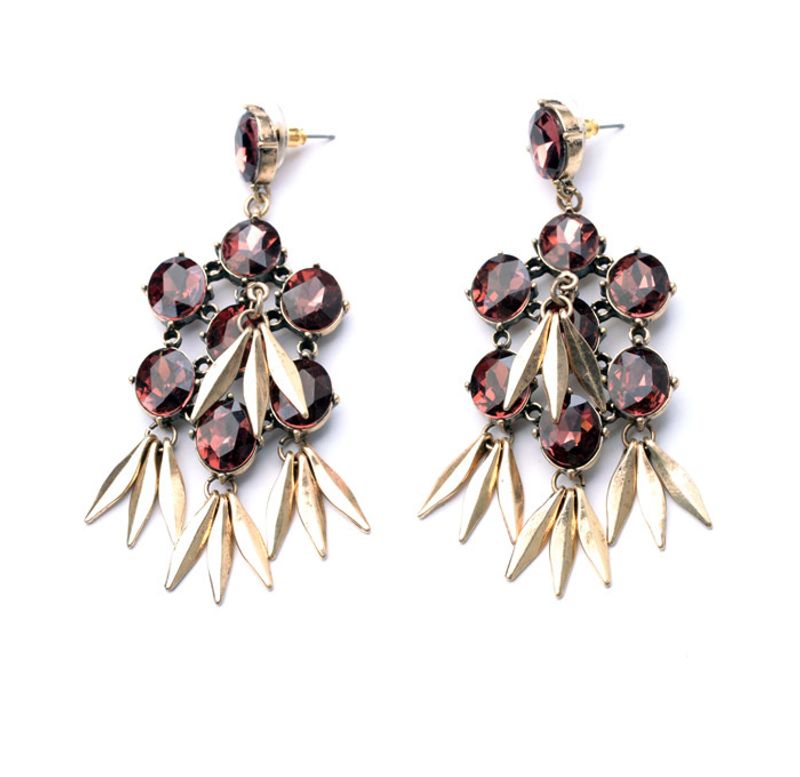 Occident Alloy Drill Set Earring ( Red Wine ) Nhqd2278