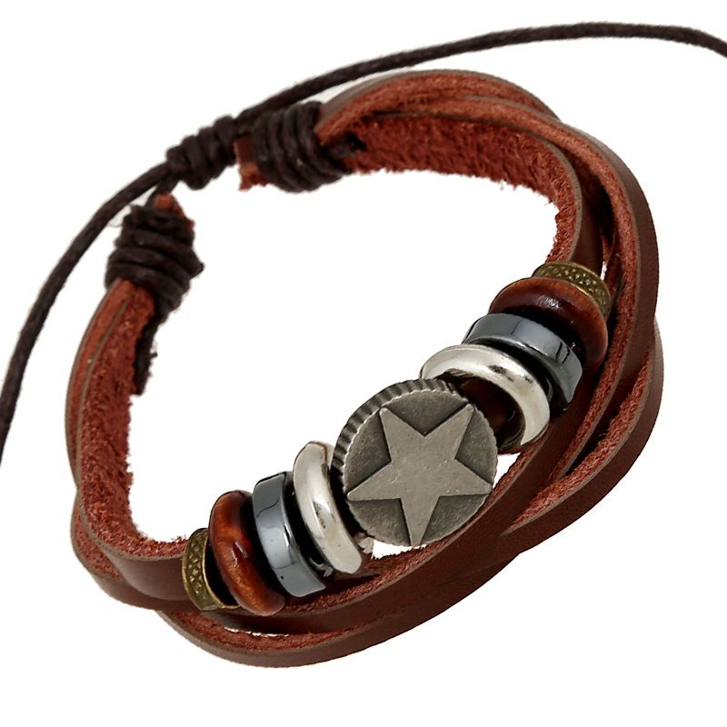 Yiwu Schmuck Großhandel Unisex Armband Europäische Und Amerikanische Art Leder Legierung Perlen Armband Rindsleder Armband