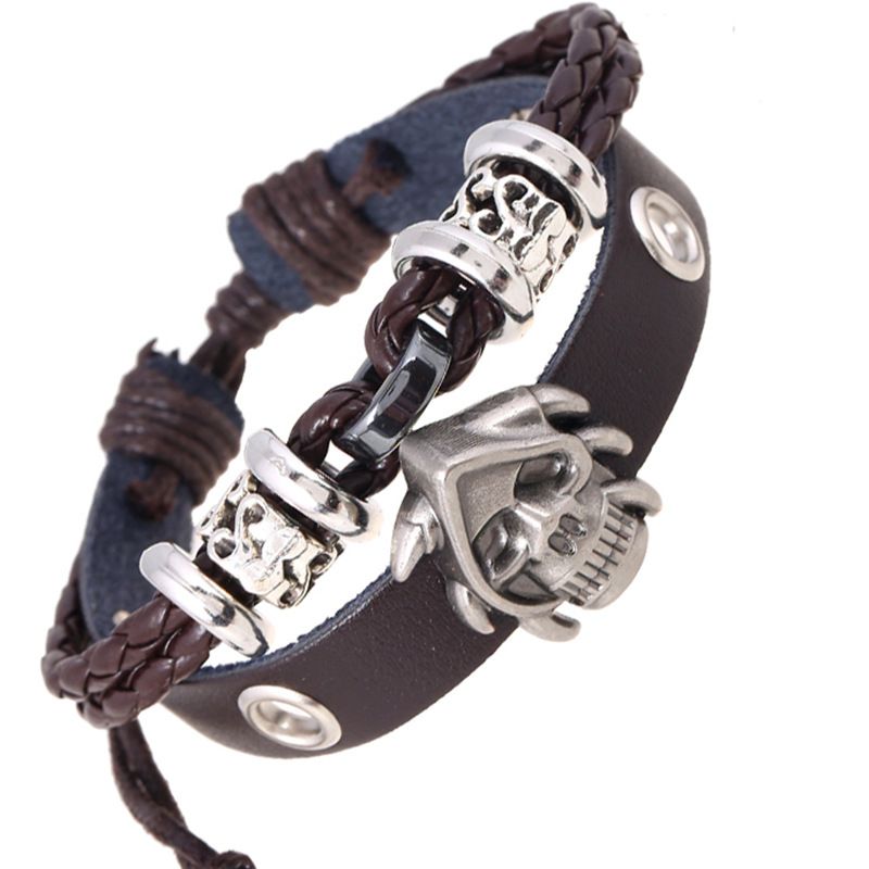 Europäisches Und Amerikanisches Neues Perlen Leder Armband Punk Armband Yiwu Schmuckstück Schädel Gewebtes Leder Armband