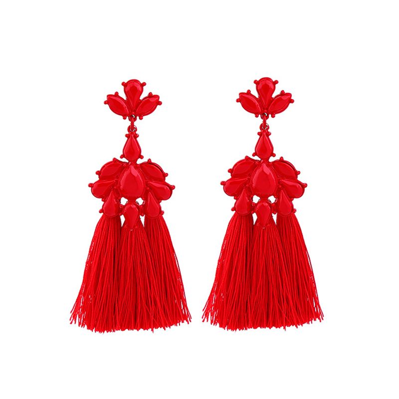 Fashion Alloy Rhinestone Earrings Flowers (red)  Nhqd4247-red