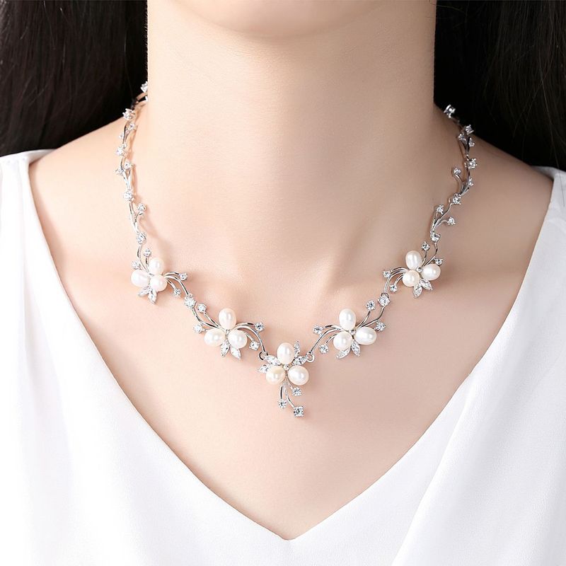 Korea Zircon  Necklace  (white Zirconium-19c02)  Nhtm0077-white Zirconium-19c02