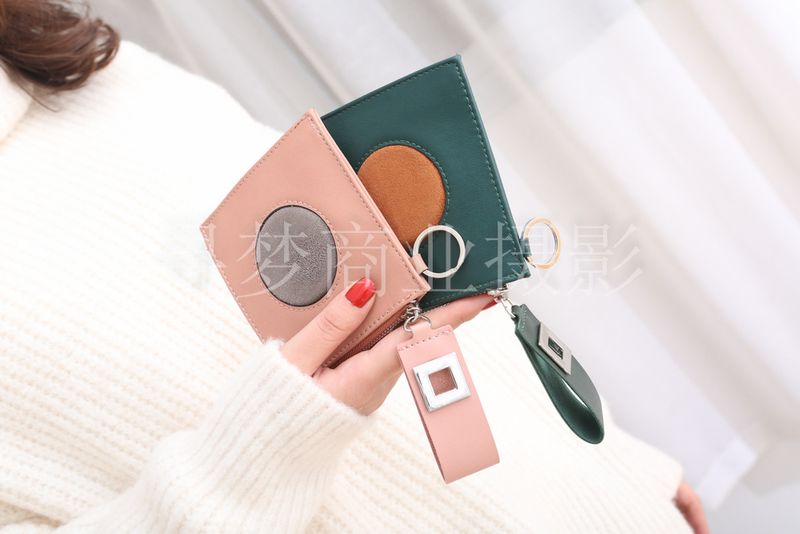 Neue Einfache Geldbörse Koreanische Kurze Frauen-und Damen Brieftasche Einfarbige Pu-leder-nähte Reiß Verschluss Kontrast Farbe Kleine Quadratische Tasche