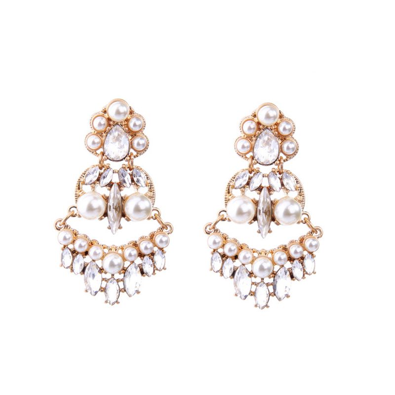 Fashion Alloy Rhinestone Earrings Flowers (white)  Nhqd4322-white