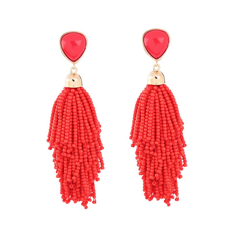 Fashion Alloy Inlaid Precious Stones Earrings Tassel (red -1)  Nhqd4340-red -1