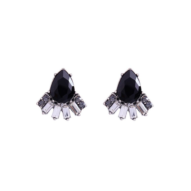 Fashion Alloy Rhinestone Earrings Geometric (black)  Nhqd4350-black