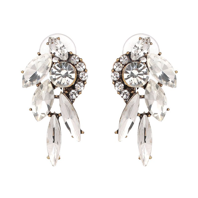 Simple Alloy Rhinestone Earrings Geometric (white)  Nhjj3669-white