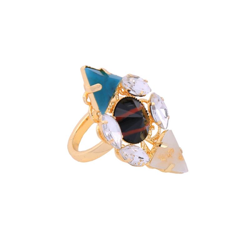 Qingdao Europäische Und Amerikanische Mode Grenz Überschreitende Schmuck Hersteller Großhandel Persönlichkeit Retro Diamant Edelstein Geometrische Damen Ring Ring Ring