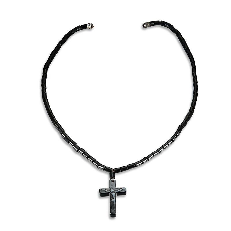 Magnétique Noir Aimant Ornement Noir Pierre Pendentif Croix Collier Yiwu Usine Ventes Directes Croix-frontière Fournir