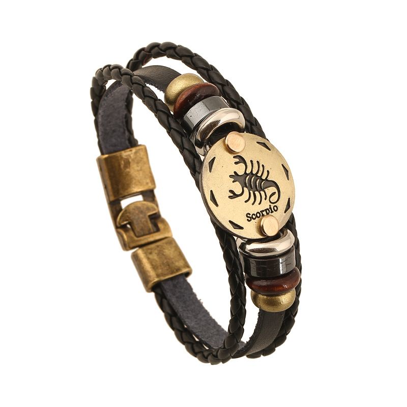 Skorpion Sternbild Rindsleder Armband 12 Sternbild Hand Gewebtes Armband Geburtstags Geschenk Leder Paar Armband