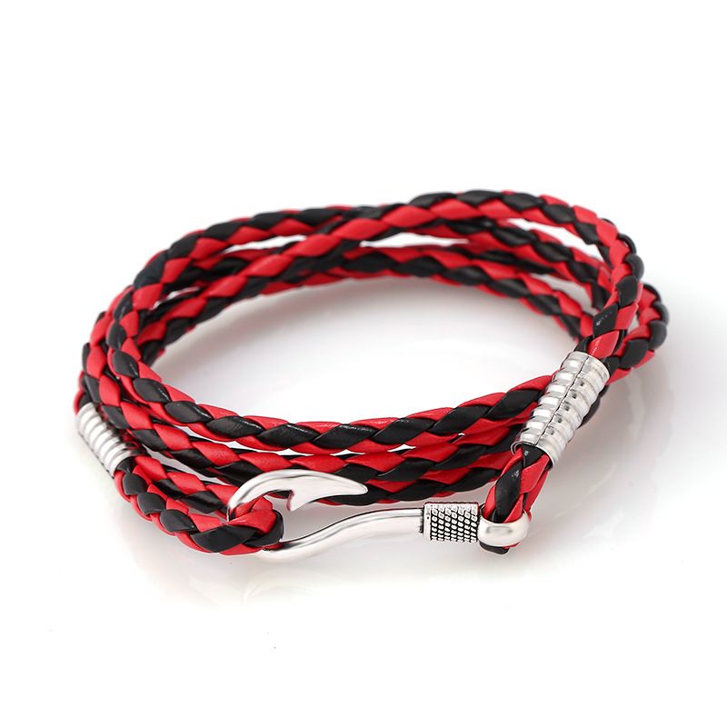 Europe And The United States Artificial Leather Plating Bracelet (black + Red)  Nhpk0866
