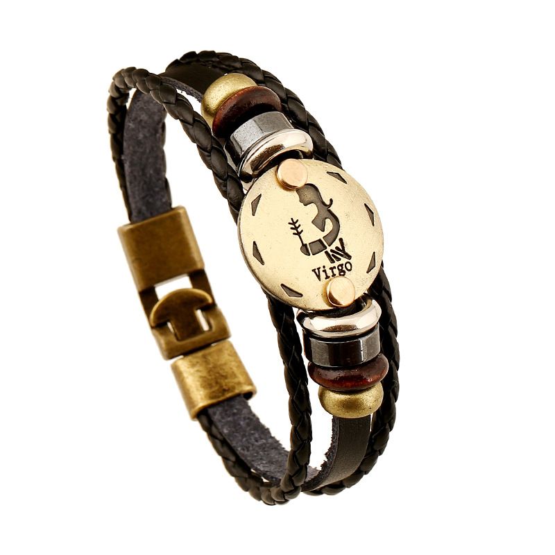 Jungfrau Sternbild Leder Armband 12 Sternbild Gewebtes Armband Herren Rindsleder Schmuck Großhandel Geburtstags Geschenk