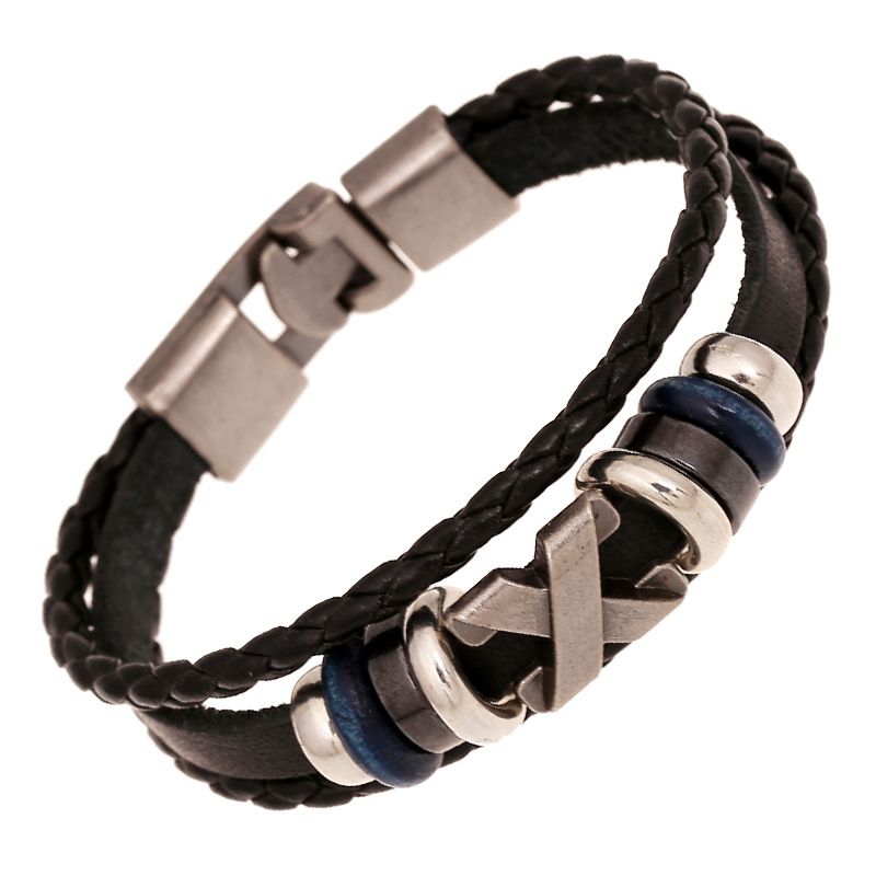 Croix-frontière Vendu Bijoux En Gros Simple Perlée Bovins En Cuir Bracelet De Personnalité Tout-match X Nail Hommes Et Femmes De Bracelet À La Mode En Cuir Bracelet