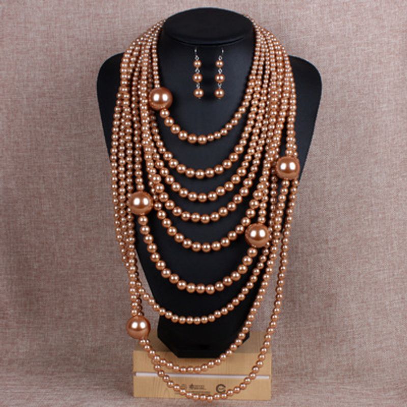 Europäische Und Amerikanische Mode Übertriebene Mehr Schicht Ige Perlenkette Set Lange Pullover Kette Schmuck Großhandel 6050