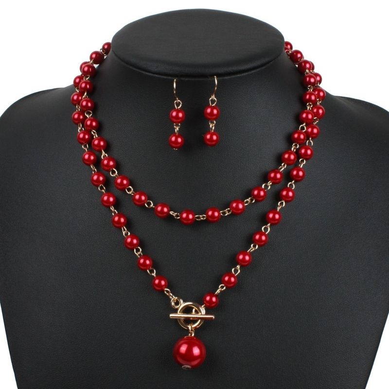 Occident And The United States Beads  Necklace Set (dark Red)  Nhct0061-dark Red
