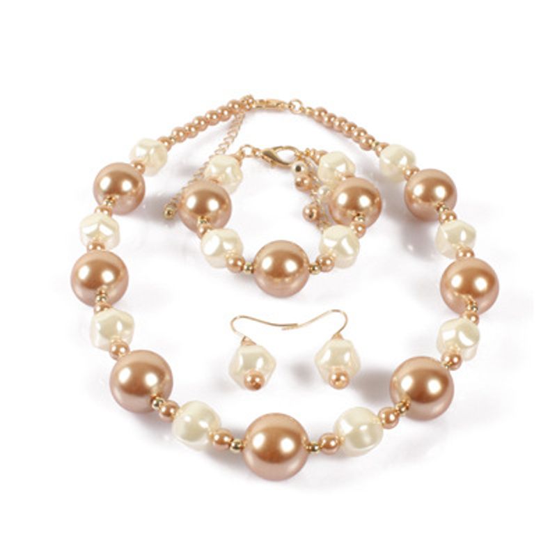 Europäische Und Amerikanische Mode Einfache Dreiteilige Perlen Imitation Halskette Einfache Zweifarbige Schlüsselbein Kette 7760