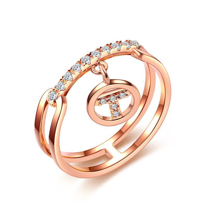 Koreanische Mode Persönlichkeit Doppelring T-förmige Etikett Ring Mikro Eingelegt Aaa Zirkon Ring Schmuck Großhandel 115685
