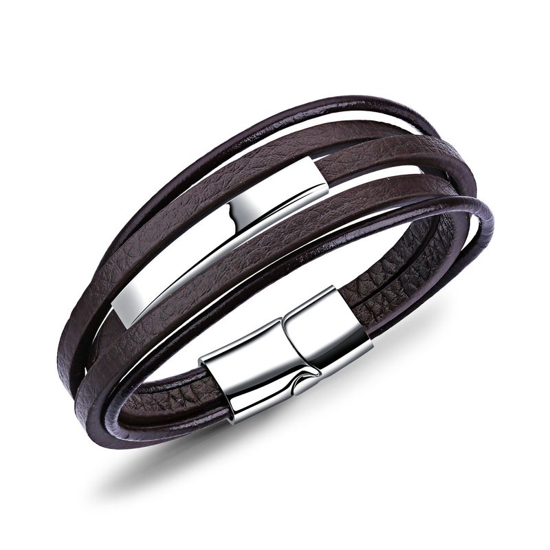 Leather Fashion Geometric Bracelet  (brown) Nhop1636-brown