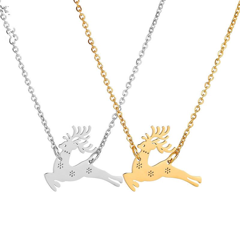 Coréen Style Simple Animal Pendentif Creux Irrégulière Trois-dimensions De Noël Cerf Collier Un Cerf A Votre Chandail Chaîne