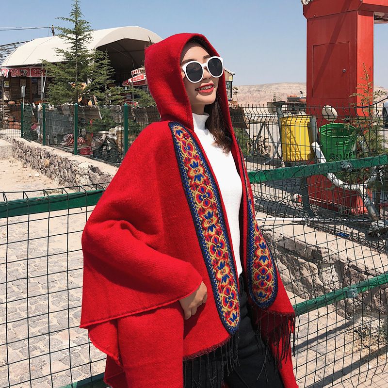 Chal De Viaje Vintage Para Mujer, Pañuelo De Estilo Étnico Dividido, Chal Grande, Chal Rojo, Bordado, Bufanda De Capa De Nepal