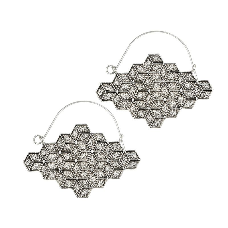 Cross-border Supply Personalized Ethnic Style Fashion Geometry Pattern Trapezoidal Earrings Polygonal Carved Flower Basket Earrings