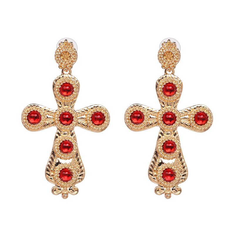 Alloy Fashion Cross Earring  (red) Nhjj5308-red
