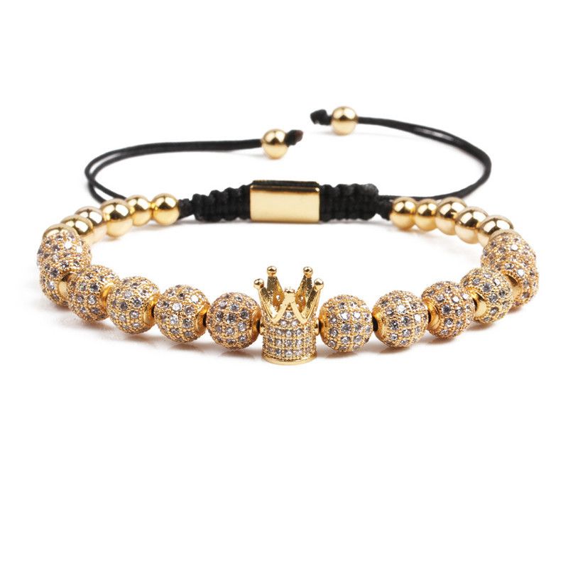 Mikro-eingelegte Zirkon Cz Ball Große Krone Gewebtes Armband Crown Charm Bracelet