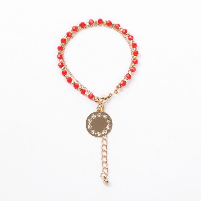 Alloy Fashion Geometric Bracelet  (round Pendant + Red Bead Chain) Nhhn0328-round-pendant-red-bead-chain