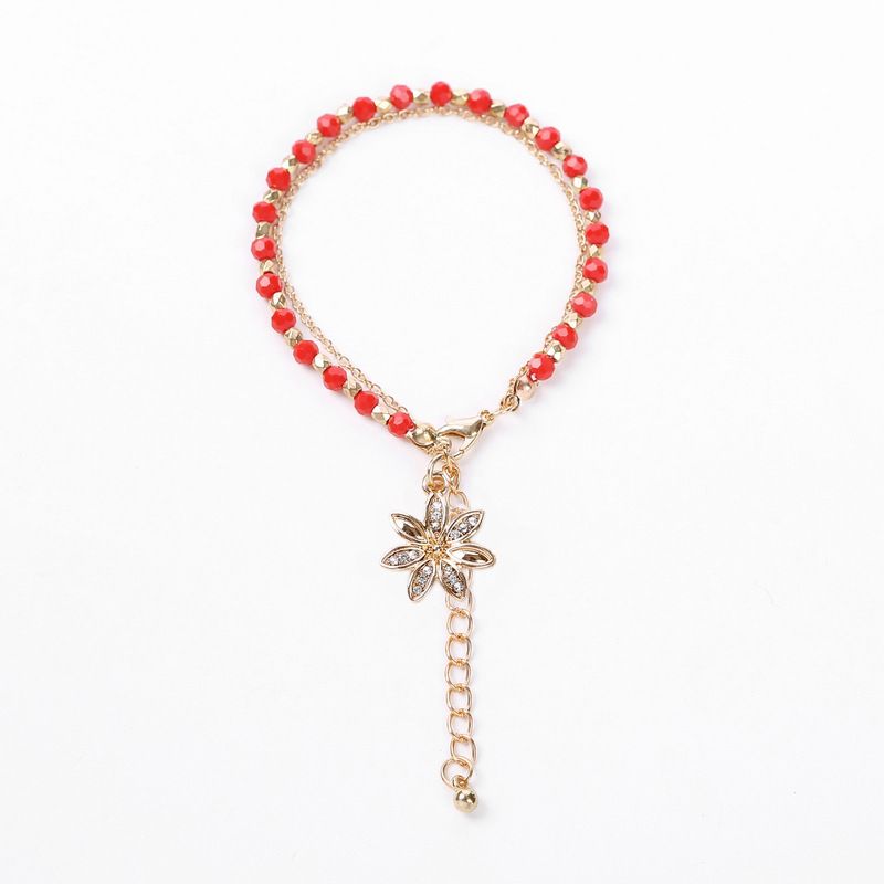 Alloy Fashion Flowers Bracelet  (flower Pendant + Red Bead Chain) Nhhn0343-flower-pendant-red-bead-chain