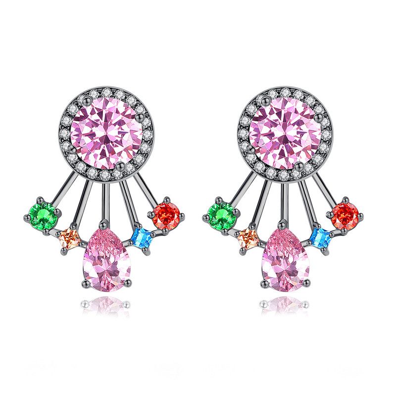 Jinse Aaa Zirkon Eingelegte Rosa Und Dai Ohrringe Beliebte Farbe Zirkonium Ohrringe Hersteller Großhandel Geschenk Frauen
