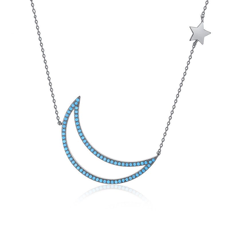 Jinse Xingyue Blue Türkis Eingelegte Halskette Aaa Zirkon Eingelegte Einfache Mond Damen Halskette Schmuck