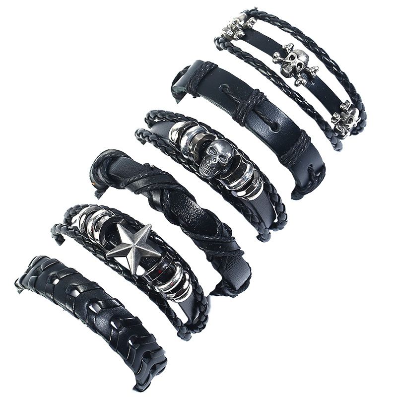 Leather Fashion Geometric Bracelet  (six-piece Set) Nhpk2185-six-piece-set