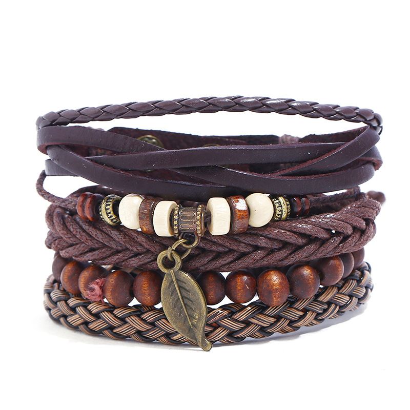 Leather Fashion Geometric Bracelet  (four-piece Set) Nhpk2141-four-piece-set