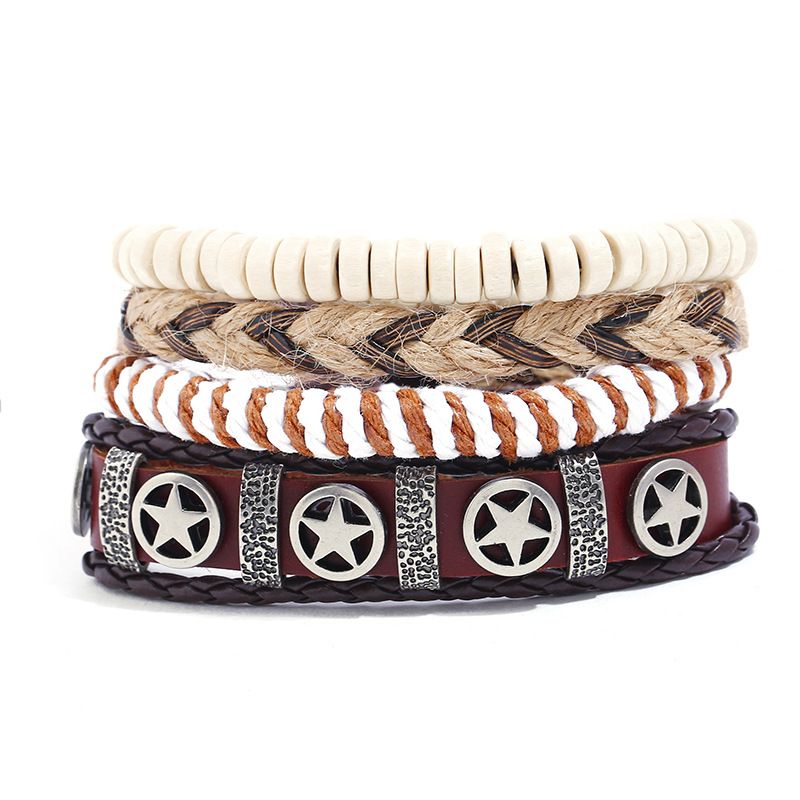 Leather Fashion Geometric Bracelet  (four-piece Set) Nhpk2143-four-piece-set
