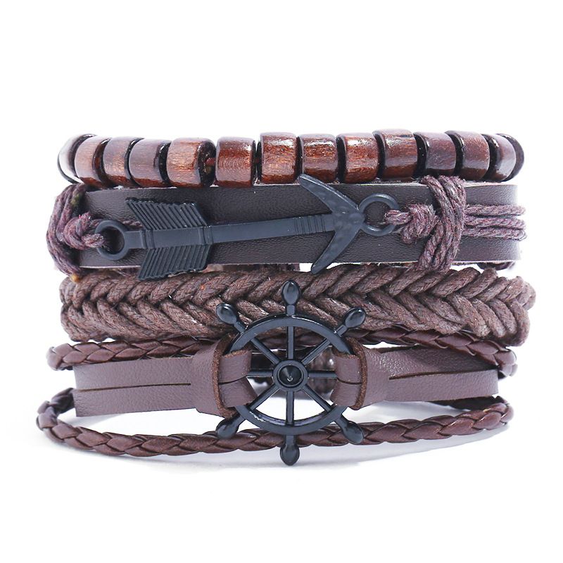 Leather Fashion Geometric Bracelet  (four-piece Set) Nhpk2144-four-piece-set