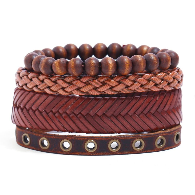Leather Fashion Geometric Bracelet  (four-piece Set) Nhpk2153-four-piece-set