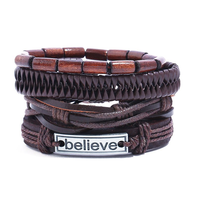 Leather Fashion Geometric Bracelet  (four-piece Set) Nhpk2159-four-piece-set