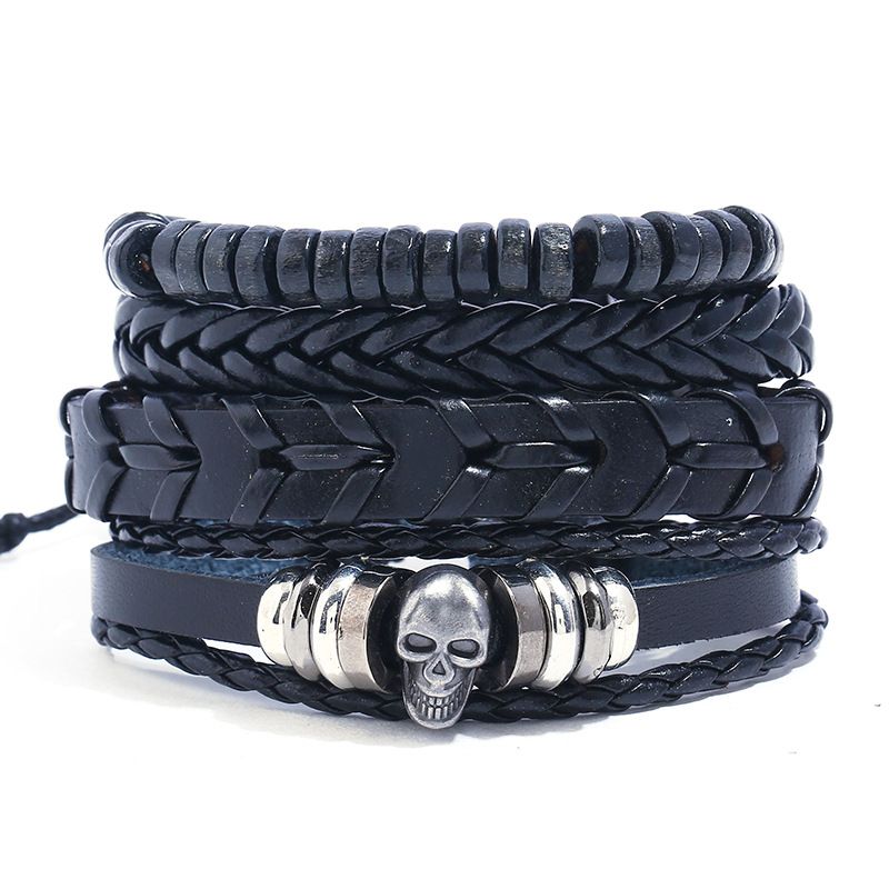 Leather Fashion Geometric Bracelet  (four-piece Set) Nhpk2160-four-piece-set