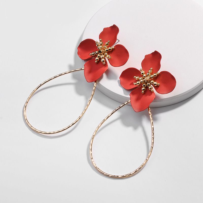 Qingdao Europäische Und Amerikanische Ohrringe Neue Wasser Tropfen Kupfer Ring Sprüh Farbe Blume Damen Ohrringe  Neue Grenz Überschreitende Versorgung