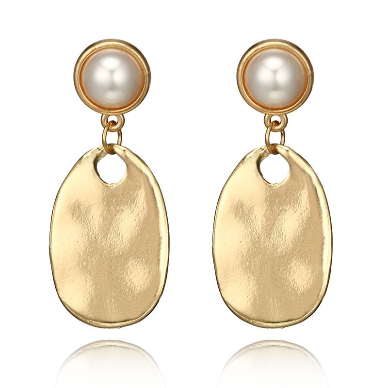 Grenz Überschreitende Neue Legierung Perlen Ohrringe Außenhandel Heiß Verkaufte Geometrische Ovale Metall Ohrringe