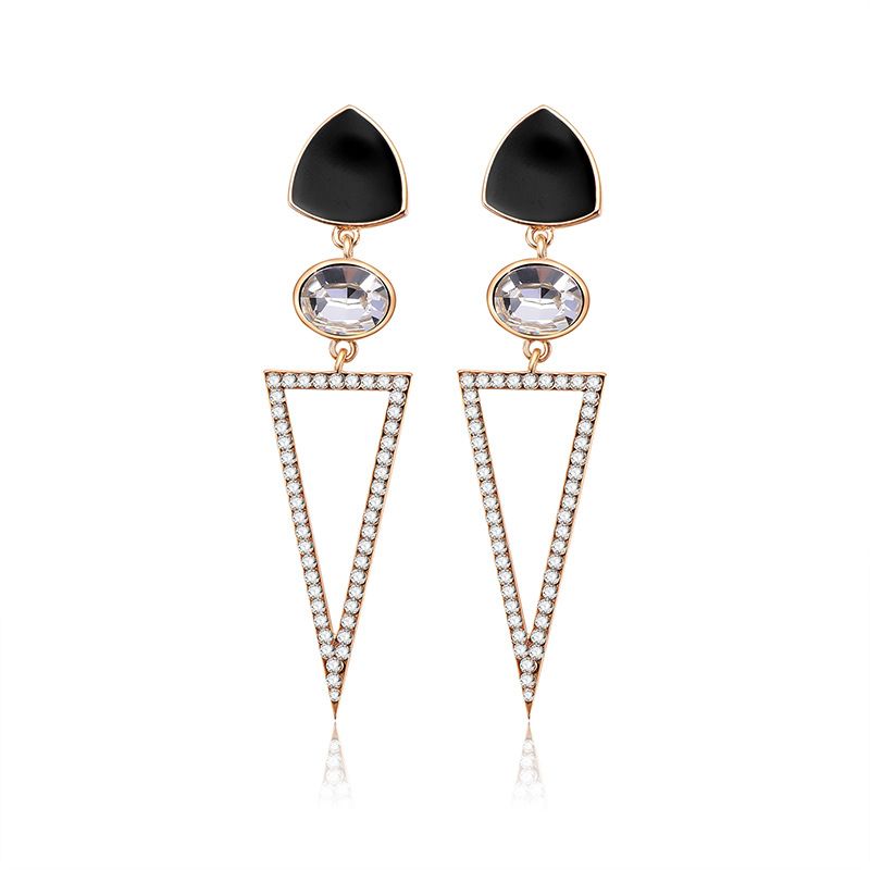 Hot Sale Europäische Und Amerikanische Mode Geometrische Diamant Dreieckige Ohrringe Retro Moderne Schwarz Goldene Ohrringe