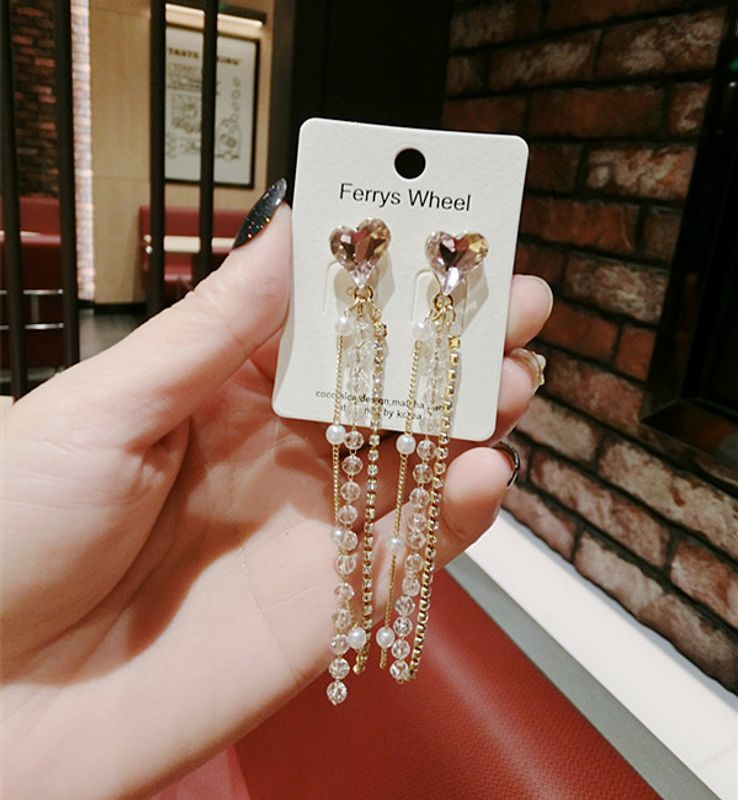 Alloy Korea Flowers Earring  (pink Love Tassel) Nhqg0945-pink-love-tassel