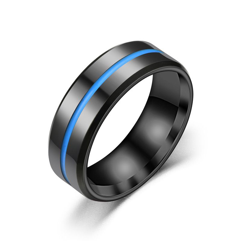 Titanium&stainless Steel Vintage Geometric Ring  (8mm Blue-7) Nhtp0002-8mm-blue-7