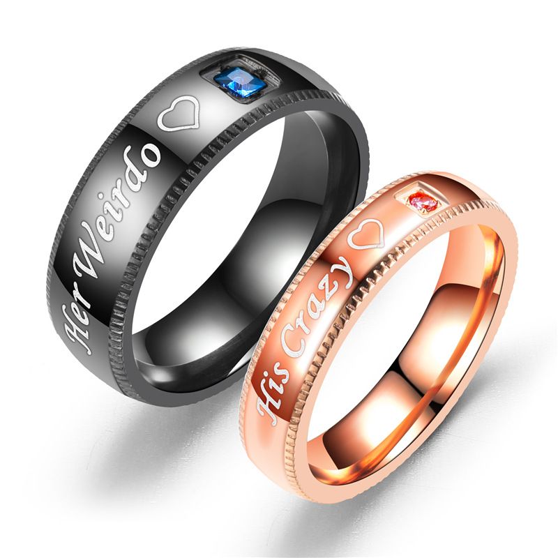 Europäische Und Amerikanische Mode Neue Diamant Prägung His Carzy Her Weirdo Verrückter Verrückter Paar Ring