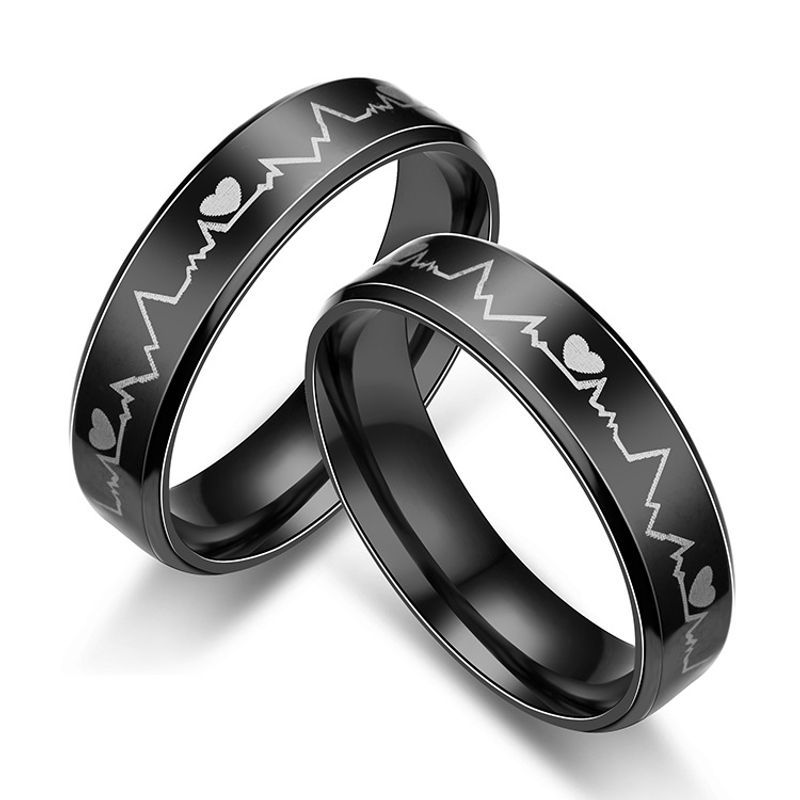 Titanium&stainless Steel Korea Geometric Ring  (6mm Black-5) Nhtp0029-6mm-black-5